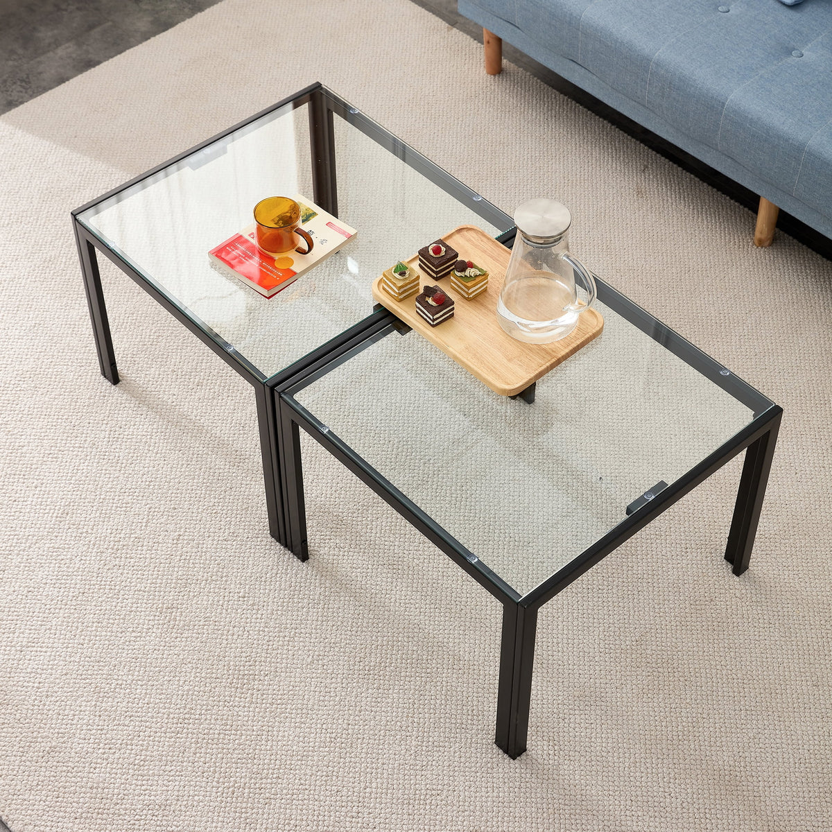 Coffee Table Set of 2 Tempered Glass W50325