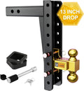 Adjustable Trailer Hitch, 2-Inch Receiver, 13-Inch Drop/Rise, 21000 LBS GTW, Double Pins, Solid Ball Mount Z678