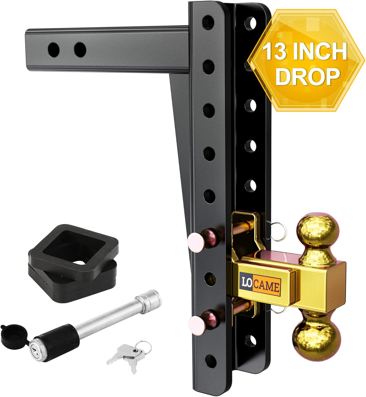 Adjustable Trailer Hitch, 2-Inch Receiver, 13-Inch Drop/Rise, 21000 LBS GTW, Double Pins, Solid Ball Mount Z678