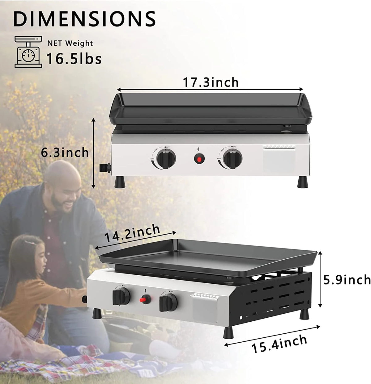 3 Burner Propane Gas Griddle with Side Shelves B990