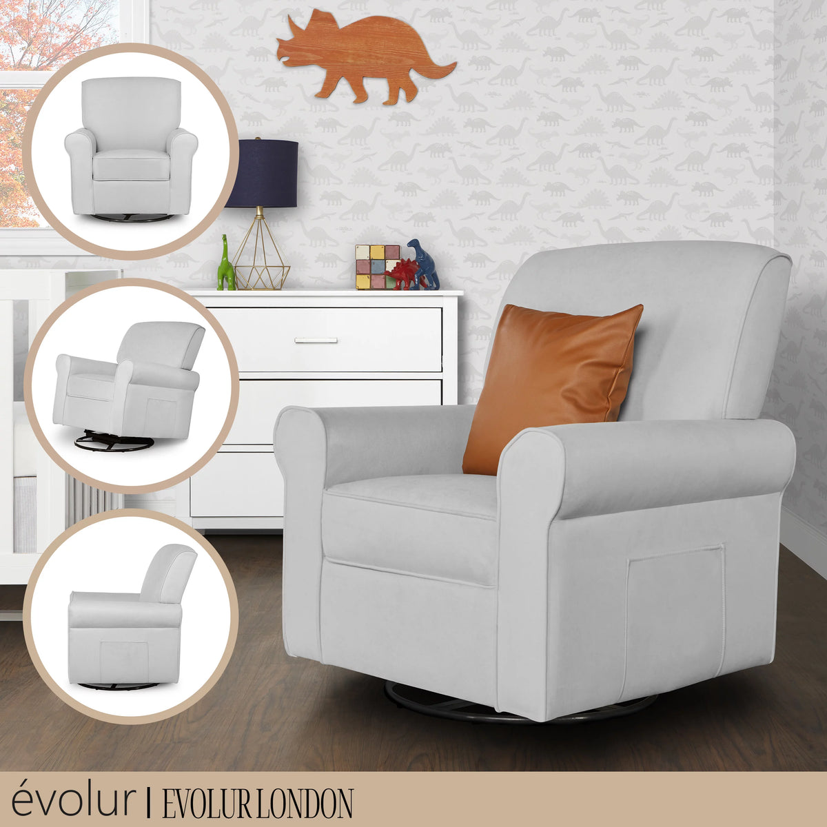 Gray Upholstered Swivel Glider Q49884