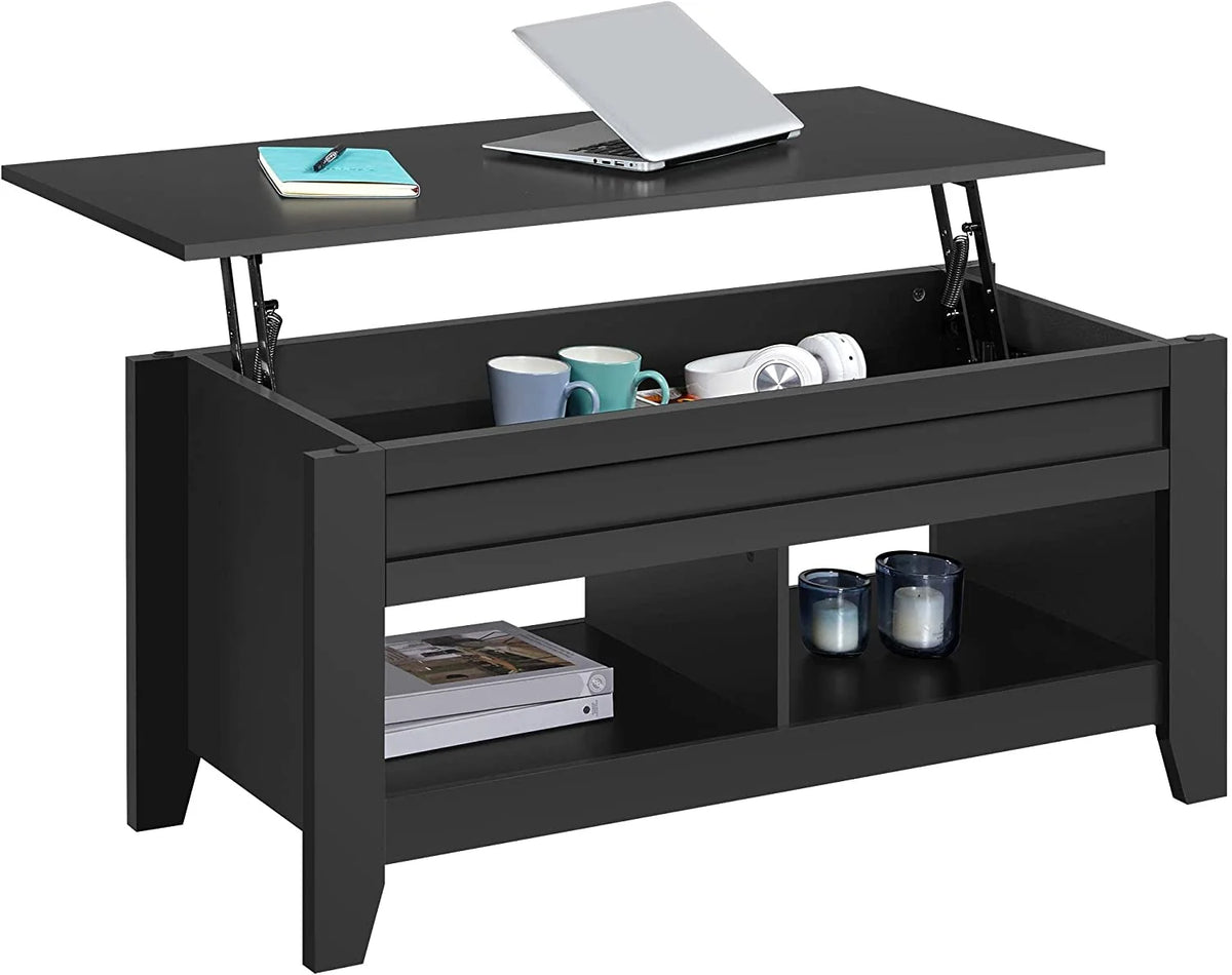 Black Lift Top Coffee Table with Hidden Storage Drawers H3669