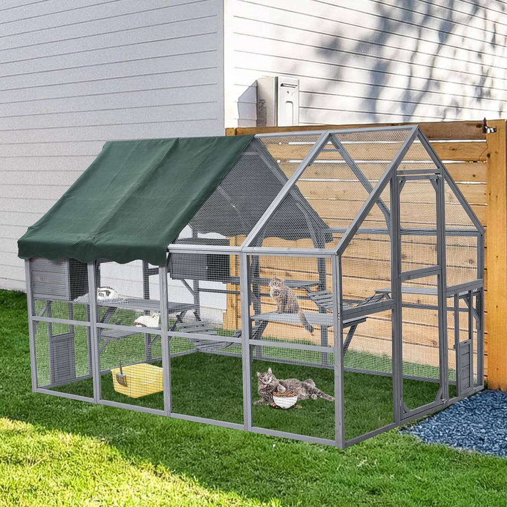 Large 3-Tier Outdoor Cat House with 2 Lockable Cat Doors and a Walk in Door B244407