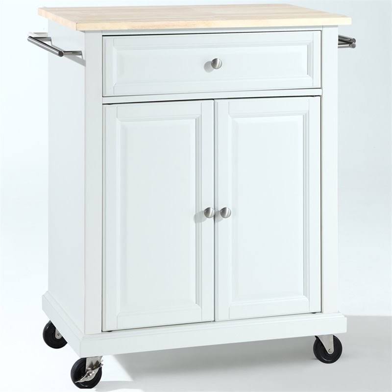 Natural Wood Top Kitchen Cart in White F2198