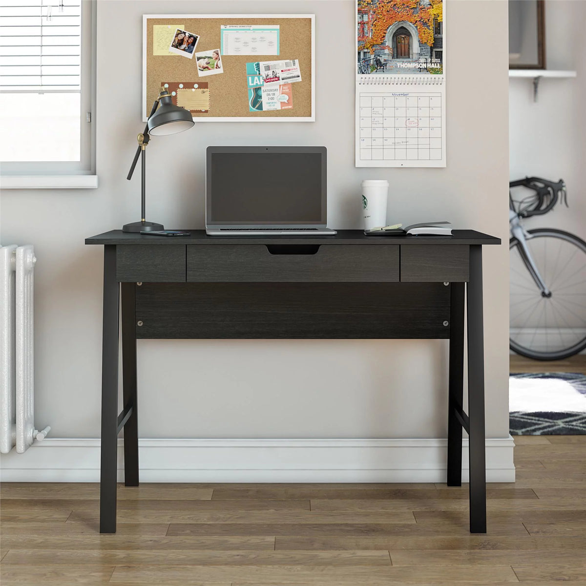 Black Oak Computer Desk with Drawer E976