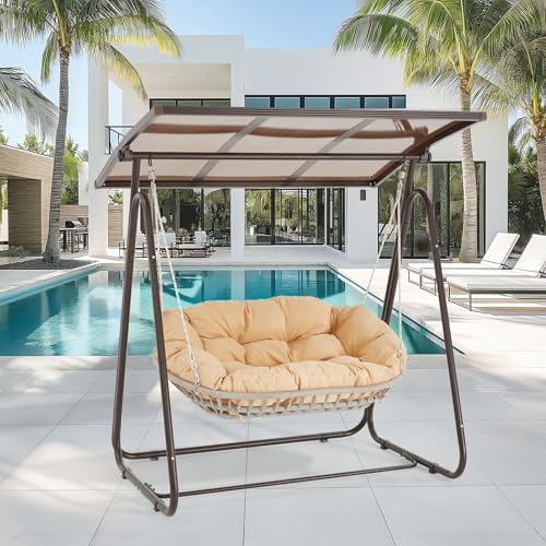 2-Person Outdoor Porch Swing with Adjustable Canopy and Cushions O1169