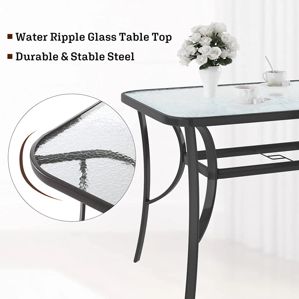 Black 47 inch Tempered Glass Patio Dining Table Q31963