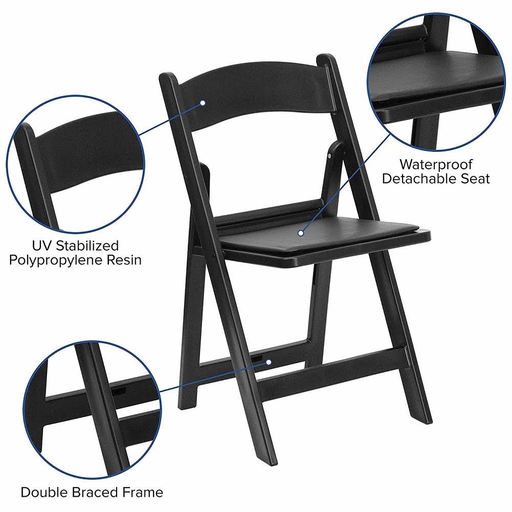 Black Resin Folding Chair with Vinyl Padded Seat E7446