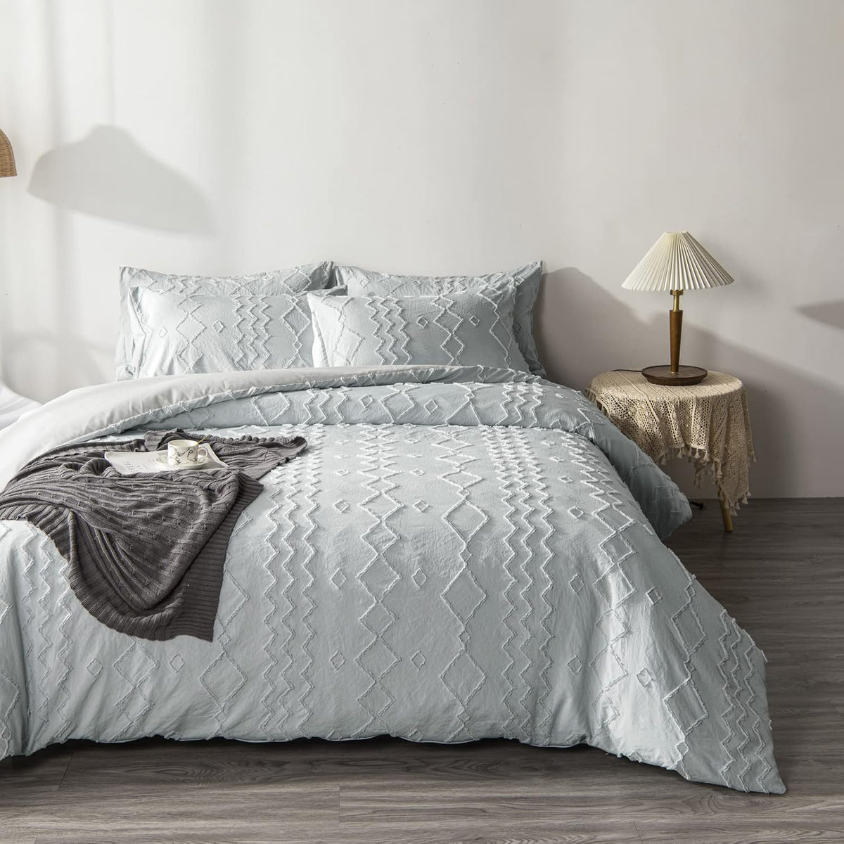 Blue Cotton Geometric Queen Duvet Cover Set W11882