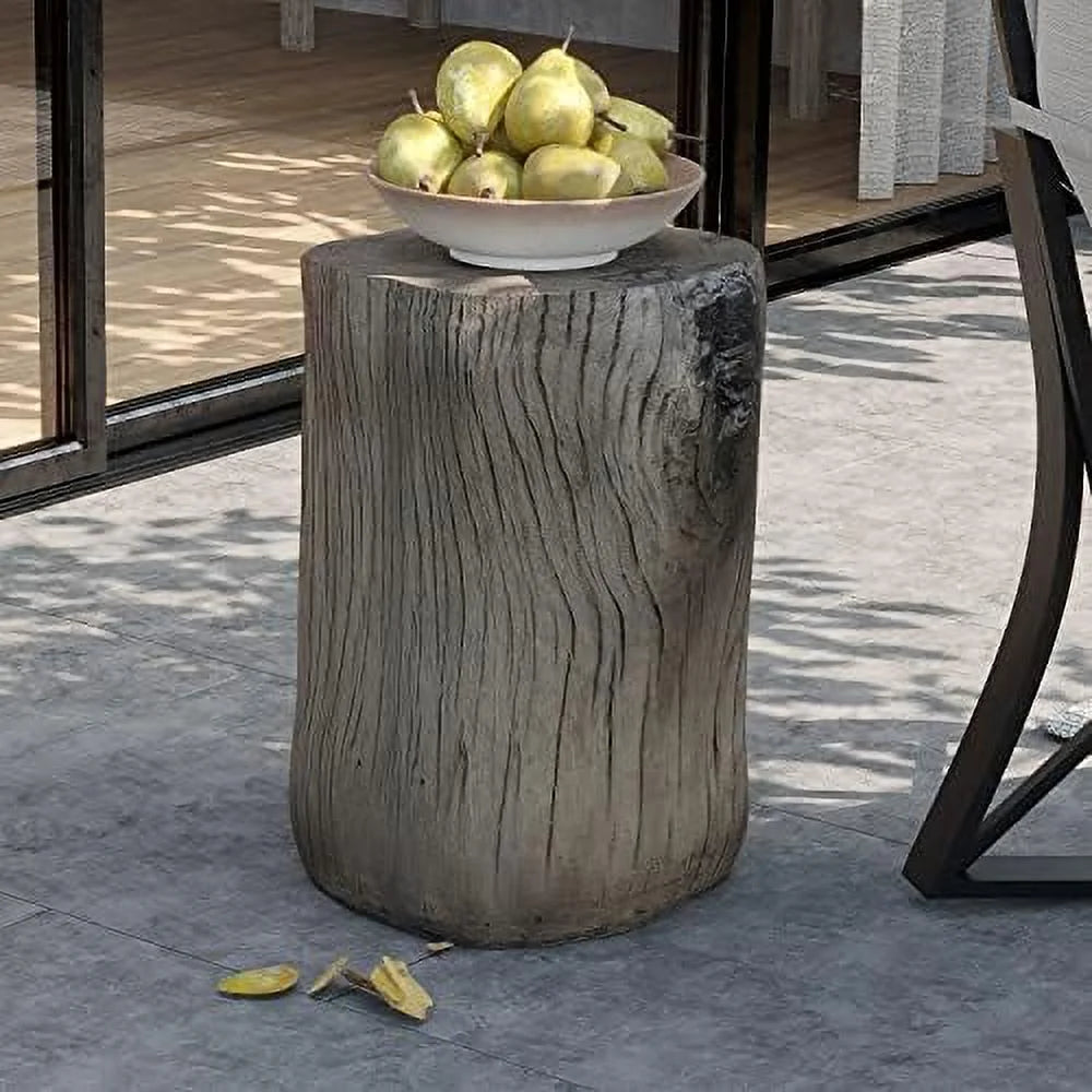 Rustic Stump Side Table Chocolate Brown Wood-Look End Table Stool X404703