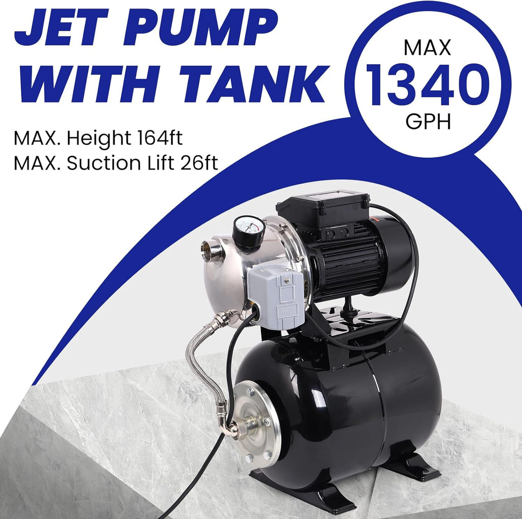 1.6HP Stainless Steel Shallow Well Pump with Pressure Tank E702