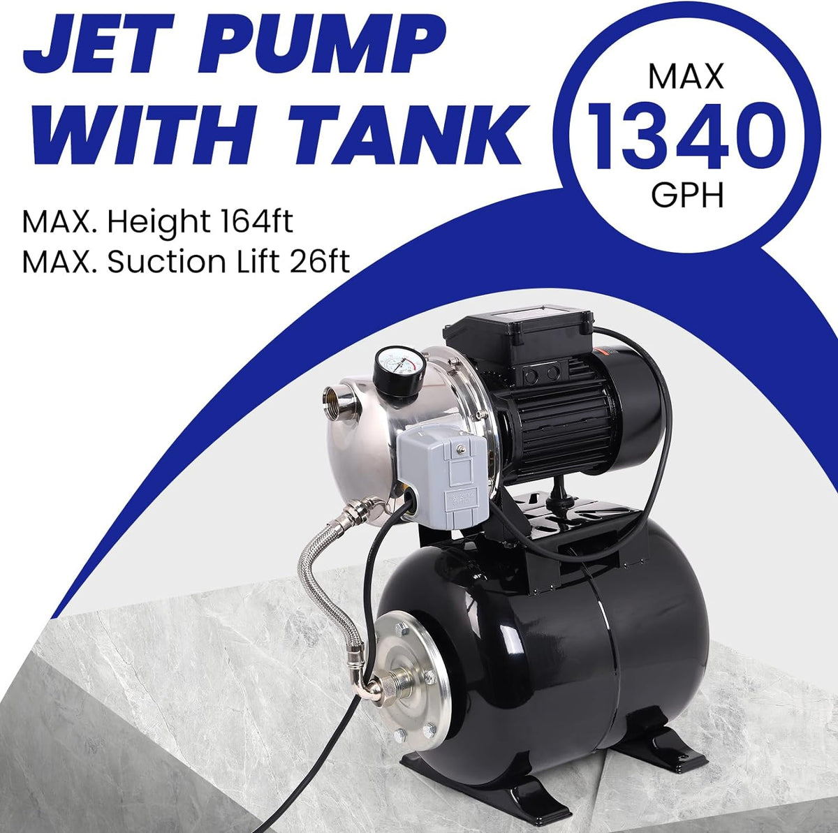 1.6HP Stainless Steel Shallow Well Pump with Pressure Tank E702