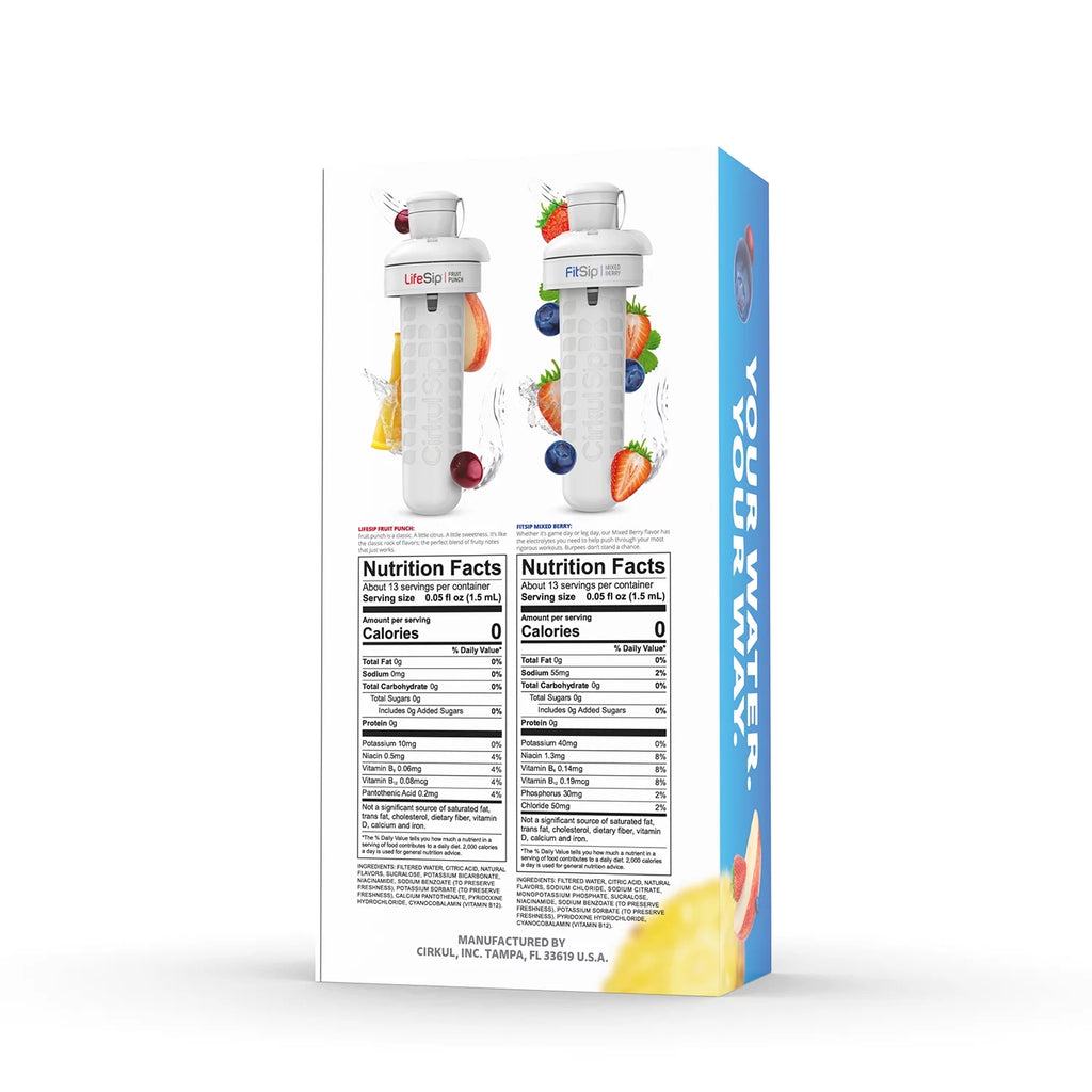 22oz Plastic Water Bottle Starter Kit with Blue Lid and 2 Flavor Cartridges P189877
