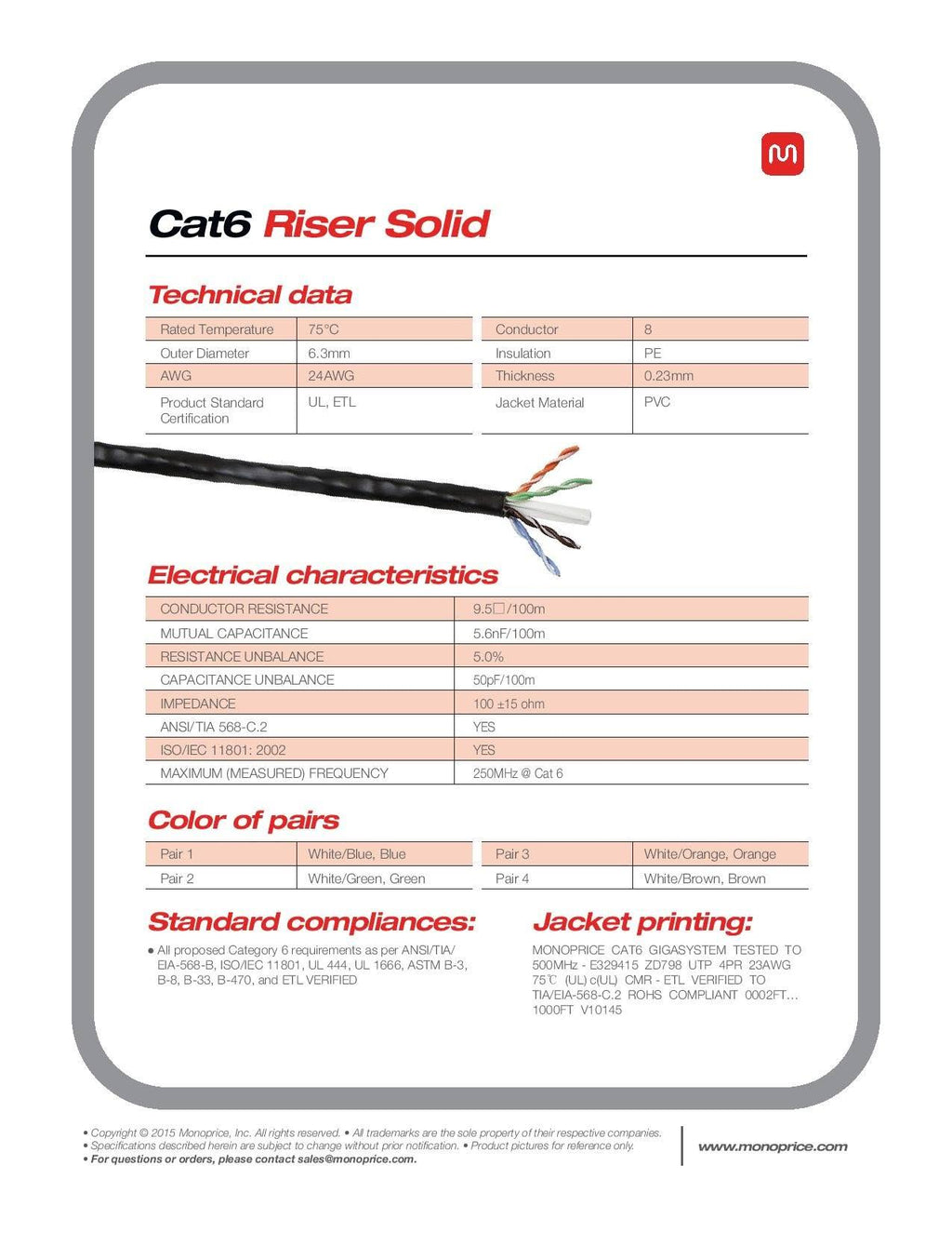 Red 1000ft 23AWG Cat6 UTP Solid Bulk Ethernet Cable F812930