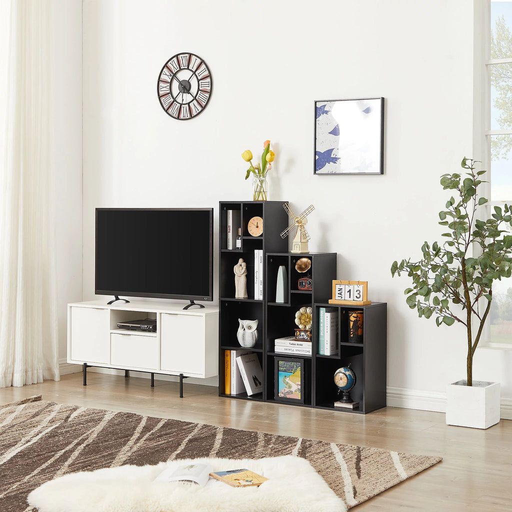 Black 3-Tier Wood Bookcase Set of 2 A99567