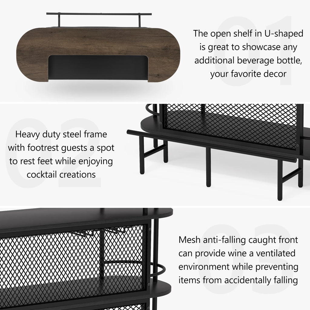 4 Tier Bar Cabinet with Storage Shelves and Footrest Y2638