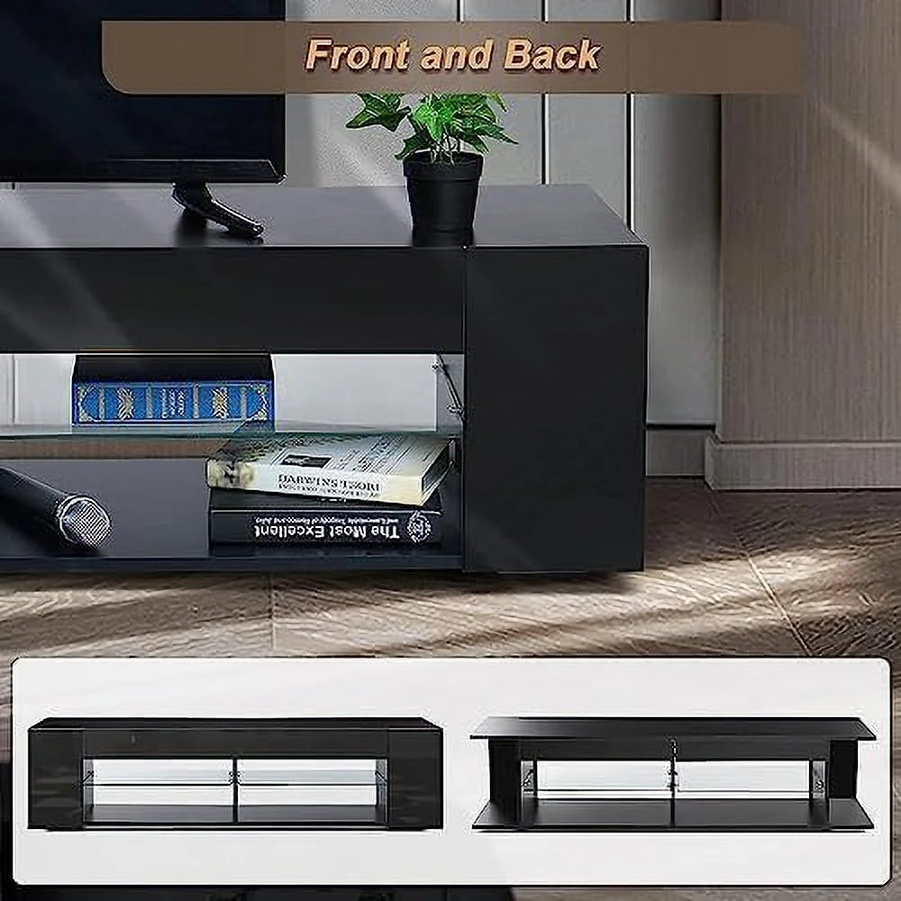 57 Inch LED TV Stand with Glass Shelves Y38240