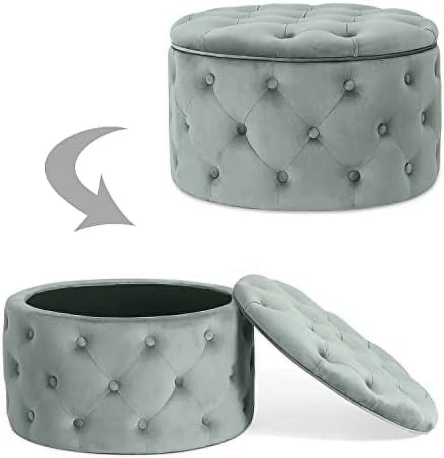 Round Velvet Button Tufted Ottoman B93194