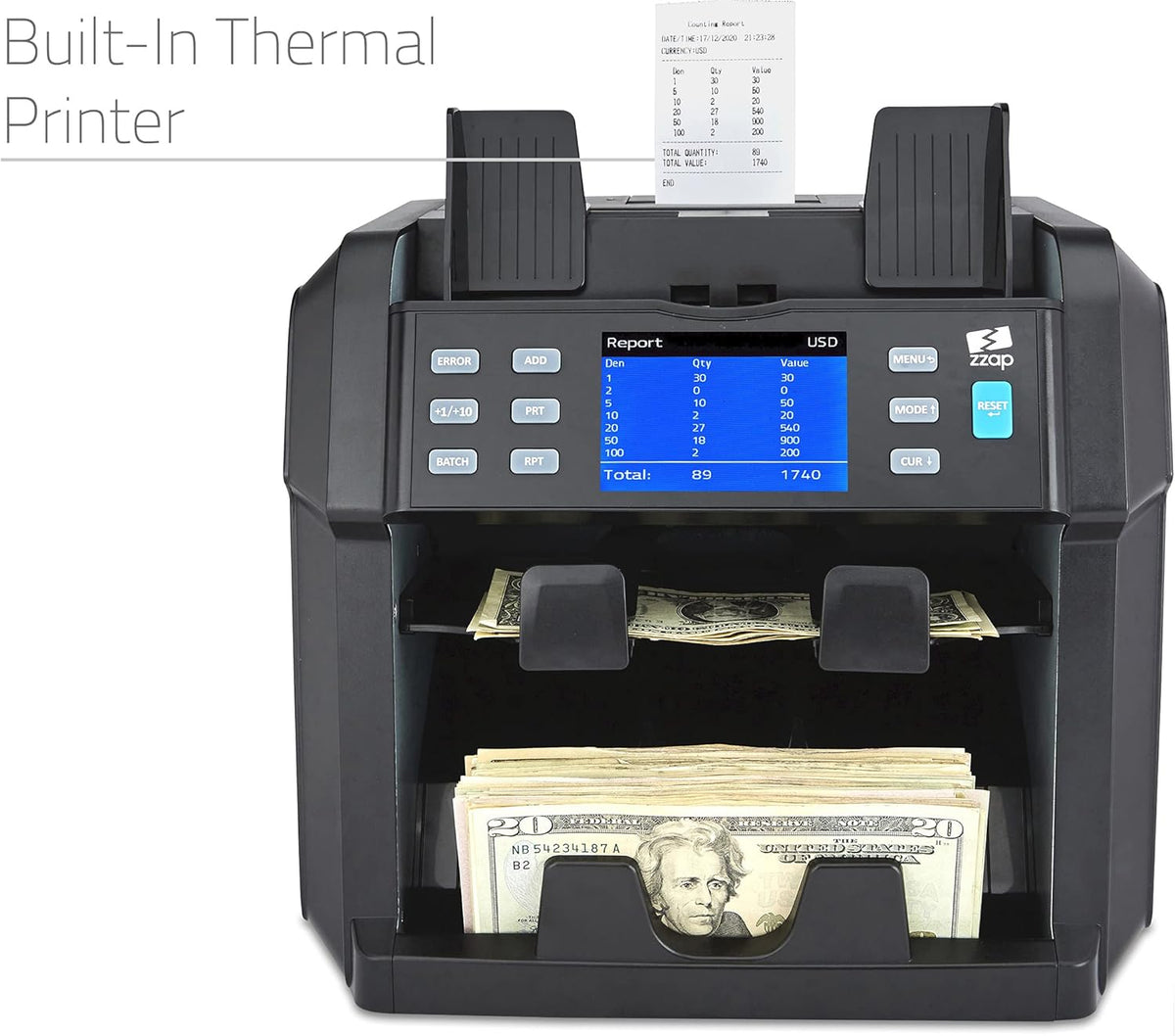 Mixed Denomination Bill Counter 2 Pocket Sorter Counterfeit Detector R82571
