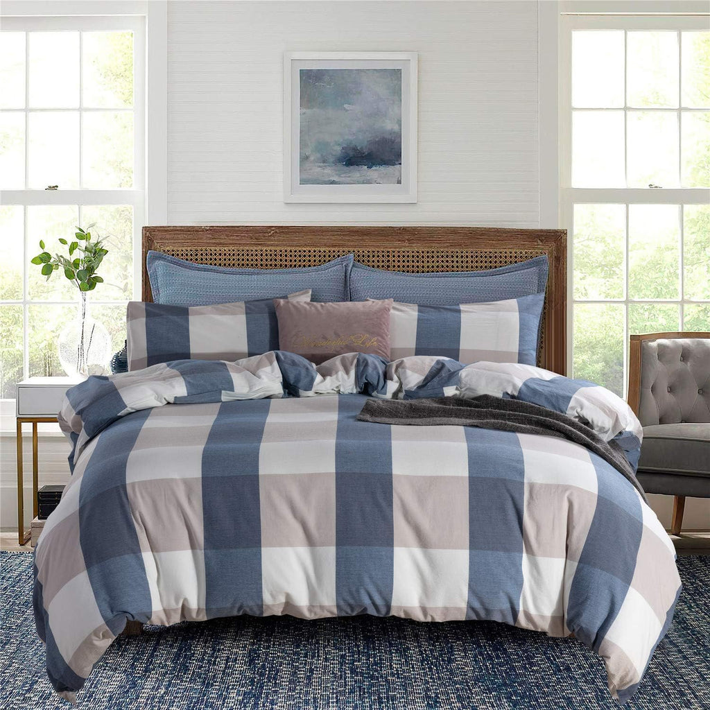Blue Cotton Geometric Queen Duvet Cover Set W11882