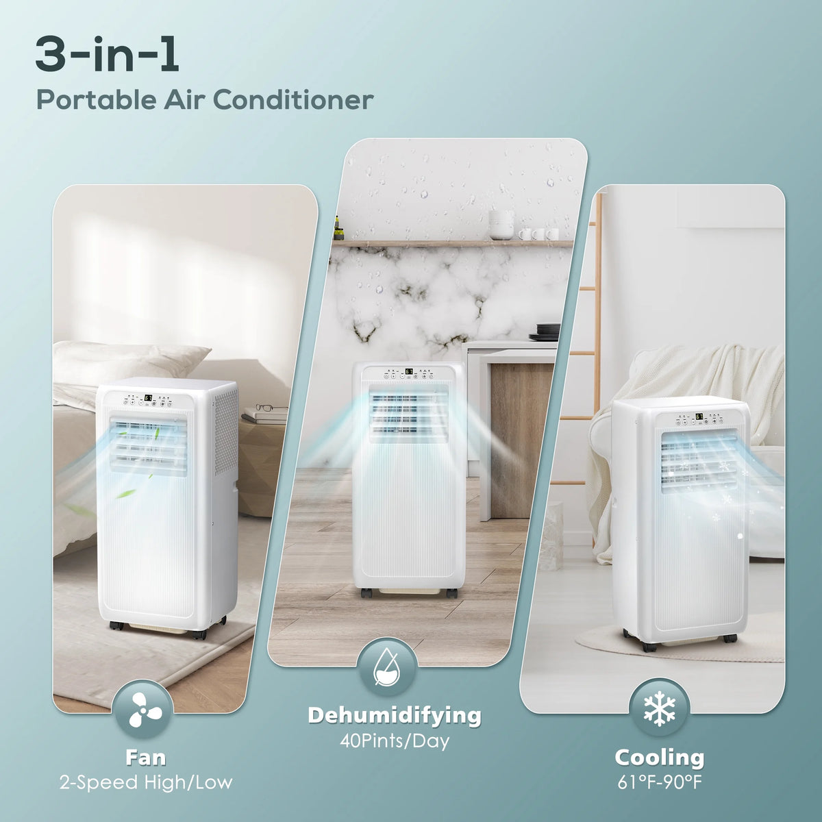 6000BTU Portable Air Conditioners 3-in-1 with Dehumidifier Fan K119693