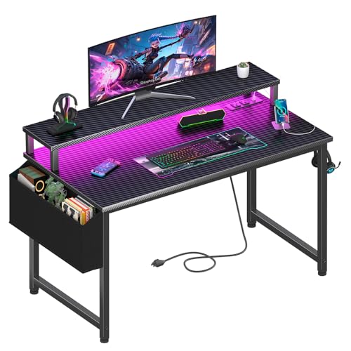 Black 40 Inch Gaming Desk with LED Lights and Power Outlets W26391