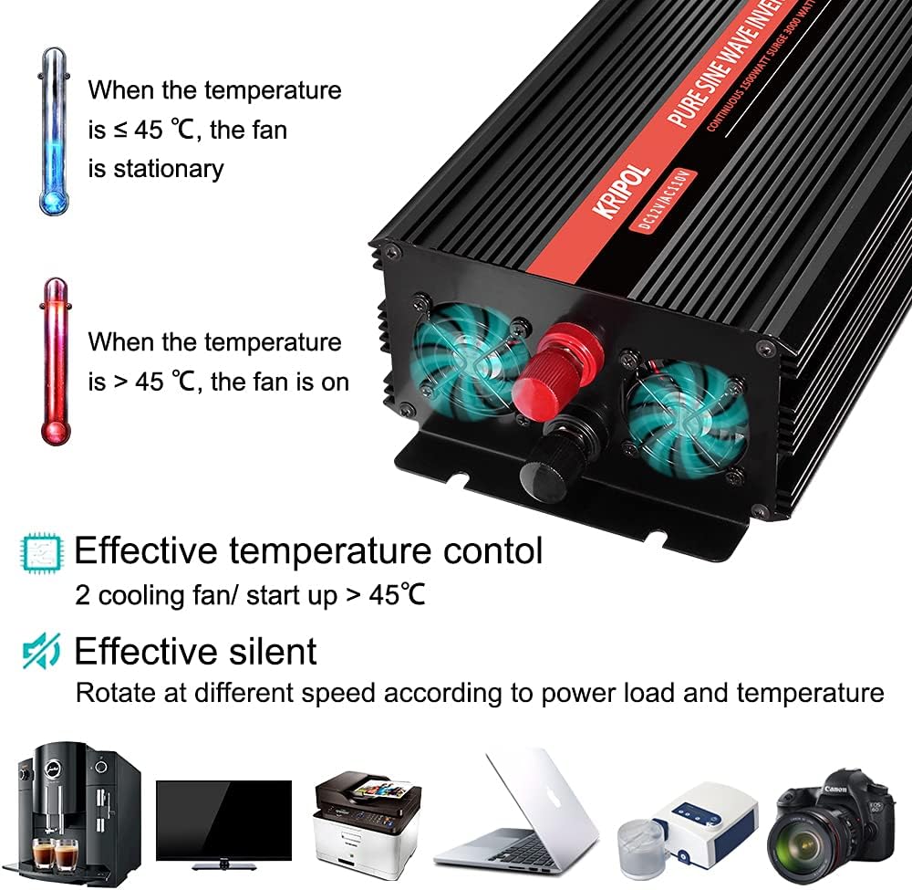 1000 Watt Pure Sine Wave Inverter 12v DC to 110/120v AC N414