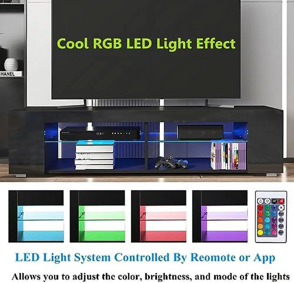 57 Inch LED TV Stand with Glass Shelves Y38240