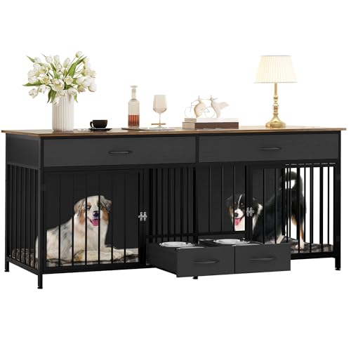 Brown Wooden Double Dog Crate Furniture with Drawers I8775