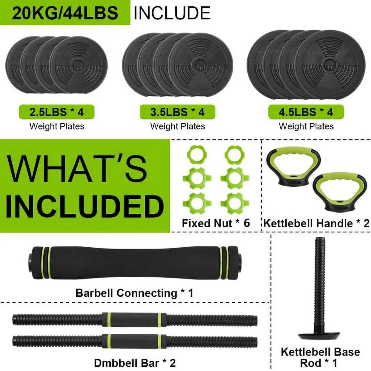 4-in-1 Dumbbells Set Barbell Kettlebells Push-Up-Stand 50 Pounds X96122