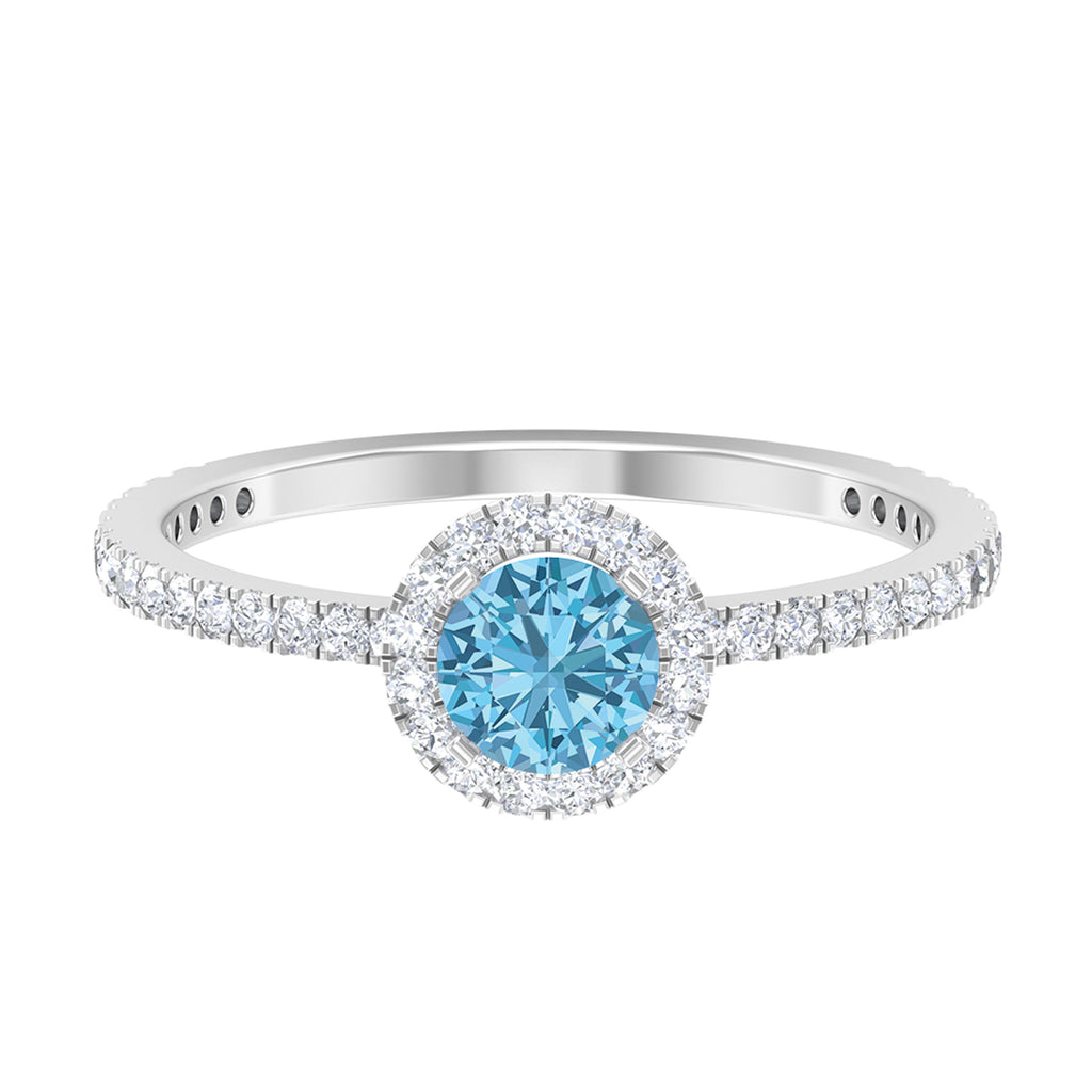 10K White Gold Aquamarine Ring with Diamond Halo C390