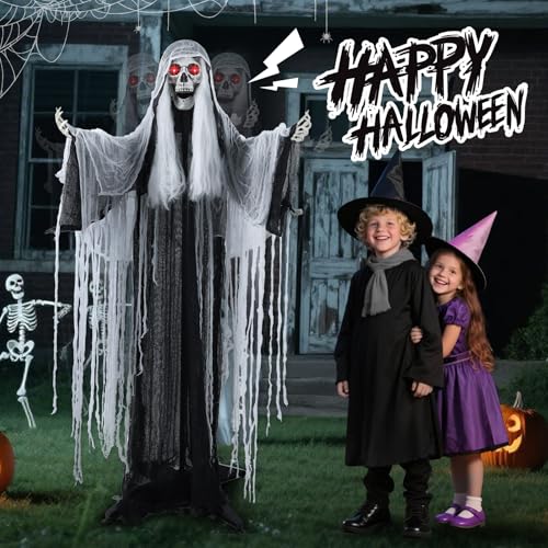 5 FT Witch Animatronic Halloween Decorations with Sound Activation and Glowing Red Eyes U7339