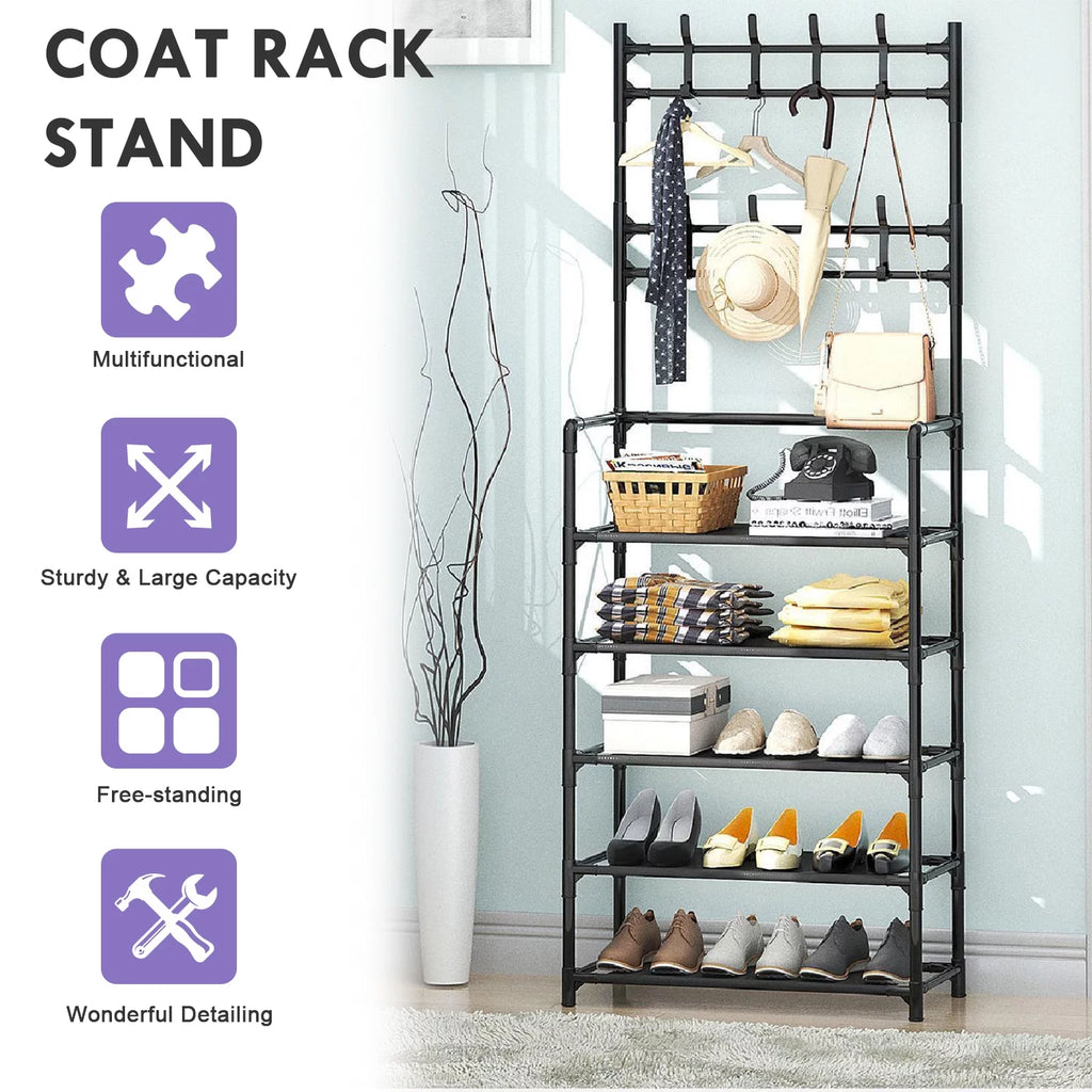 Coat Rack Hall Tree Stand with Storage Bench Q62791