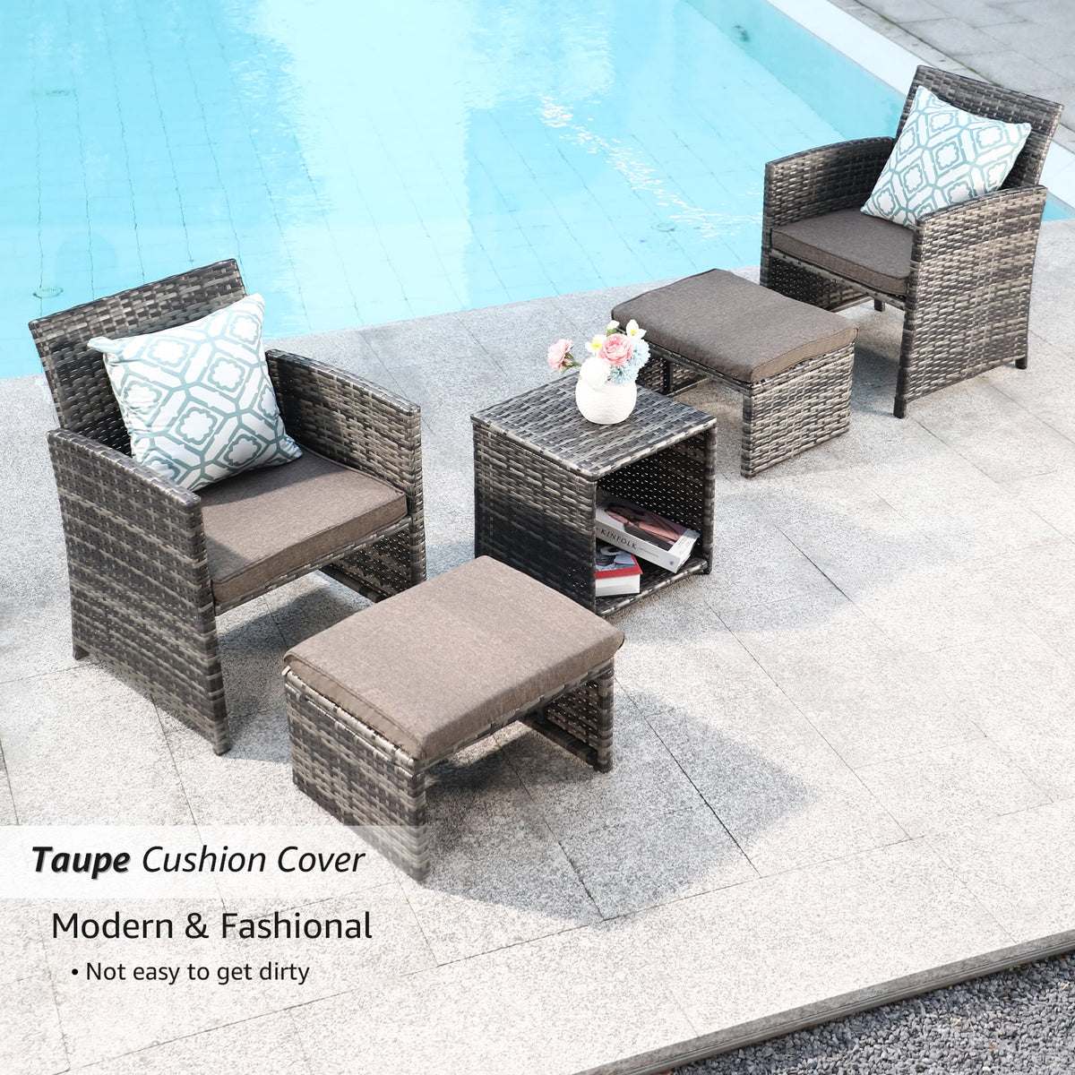 Patio Chairs Chat Set with Ottoman Coffee Table and Pillows R345278