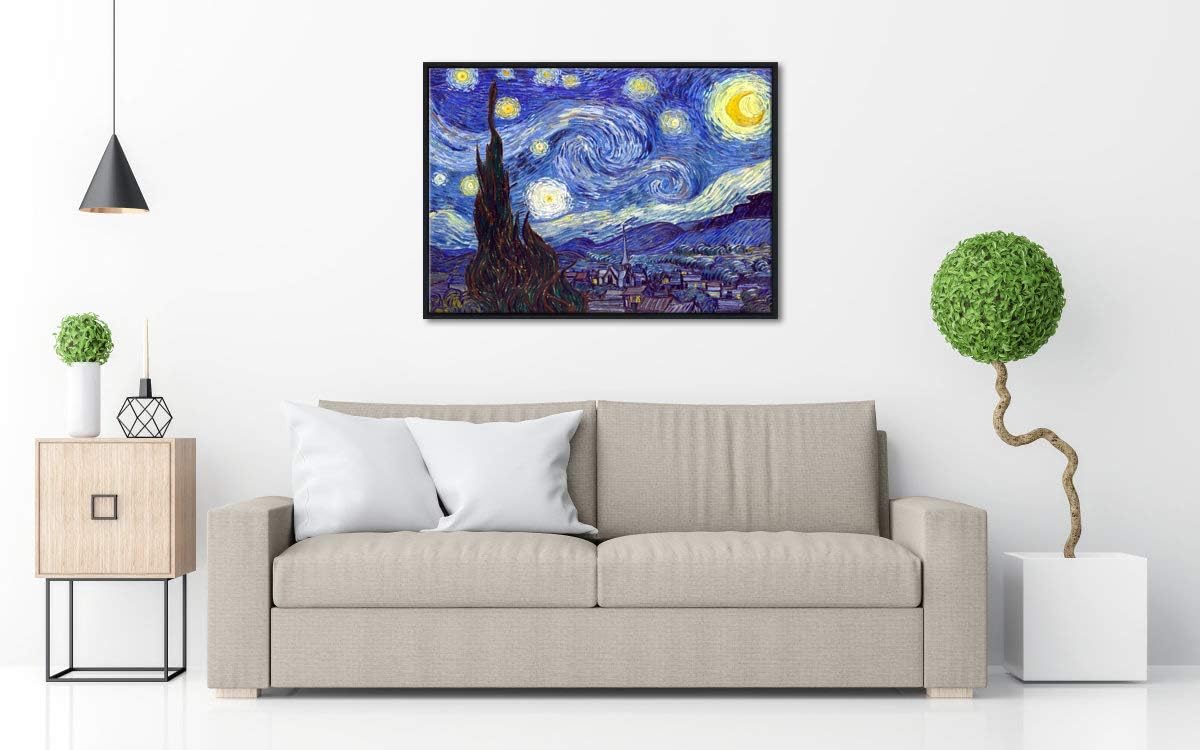 Framed Wall Art Canvas Prints of Starry Night Paintings Reproduction Black Frame Q2821