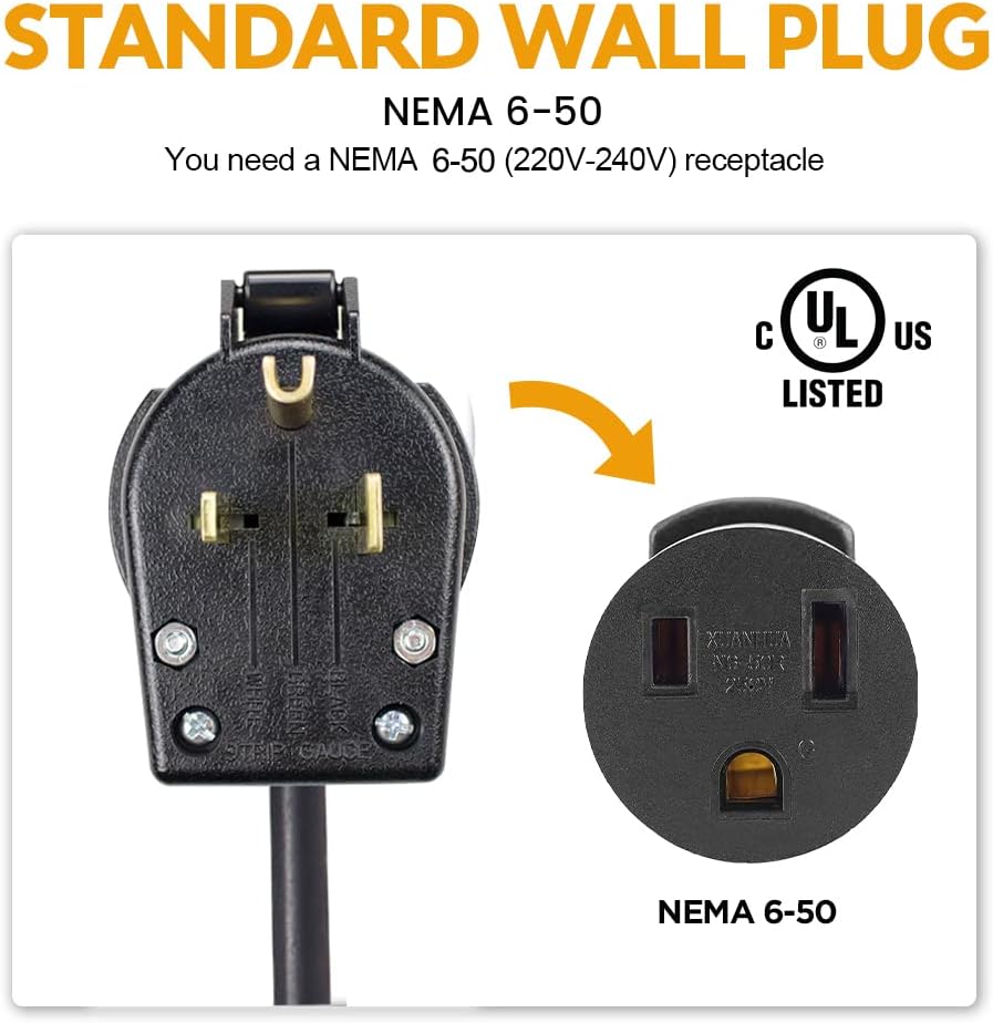 Level 2 EV Charger 40 Amp with NEMA 6-50 Plug 20 feet Cord 240V J1772 Charging Cable N520