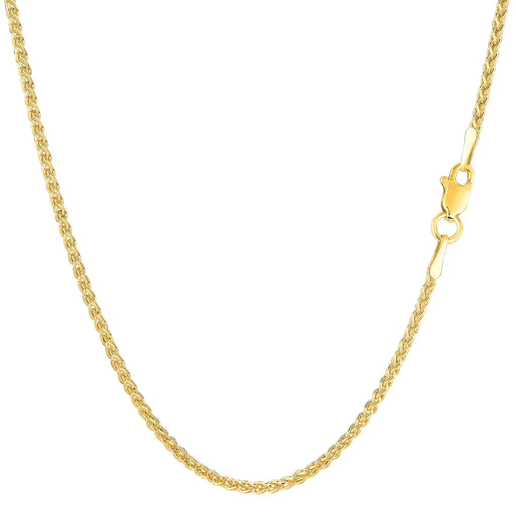14K Yellow Gold 1.5MM Round Wheat Link Pendant Necklace Chain 16" - 30" N76132
