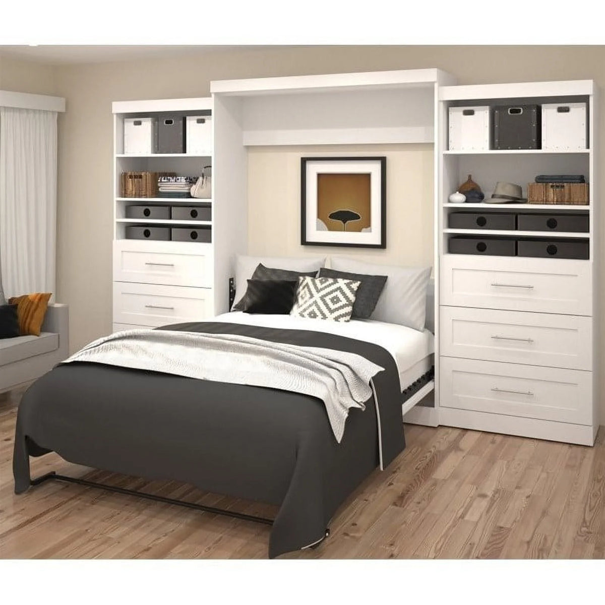 Queen White Wood Storage Bed E5230