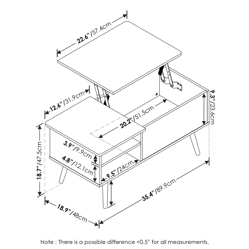 Lift Top Coffee Table with Wooden Leg M6487