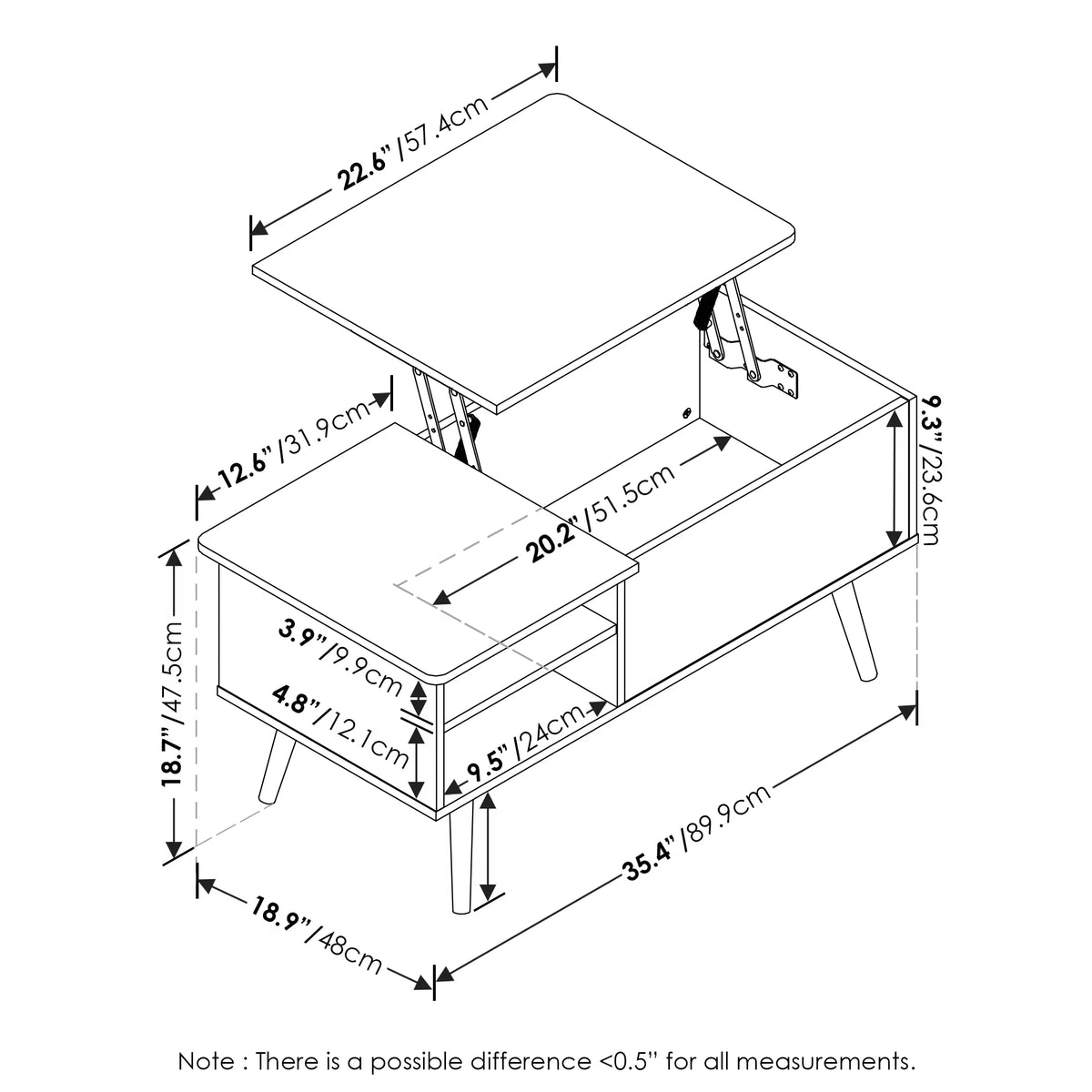 Lift Top Coffee Table with Wooden Leg M6487