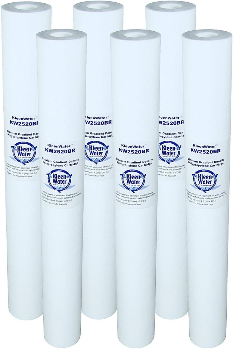 Polypropylene Replacement Water Filter Cartridges, 50 Micron, 2.5 x 20 Inch, Set of 6 L146