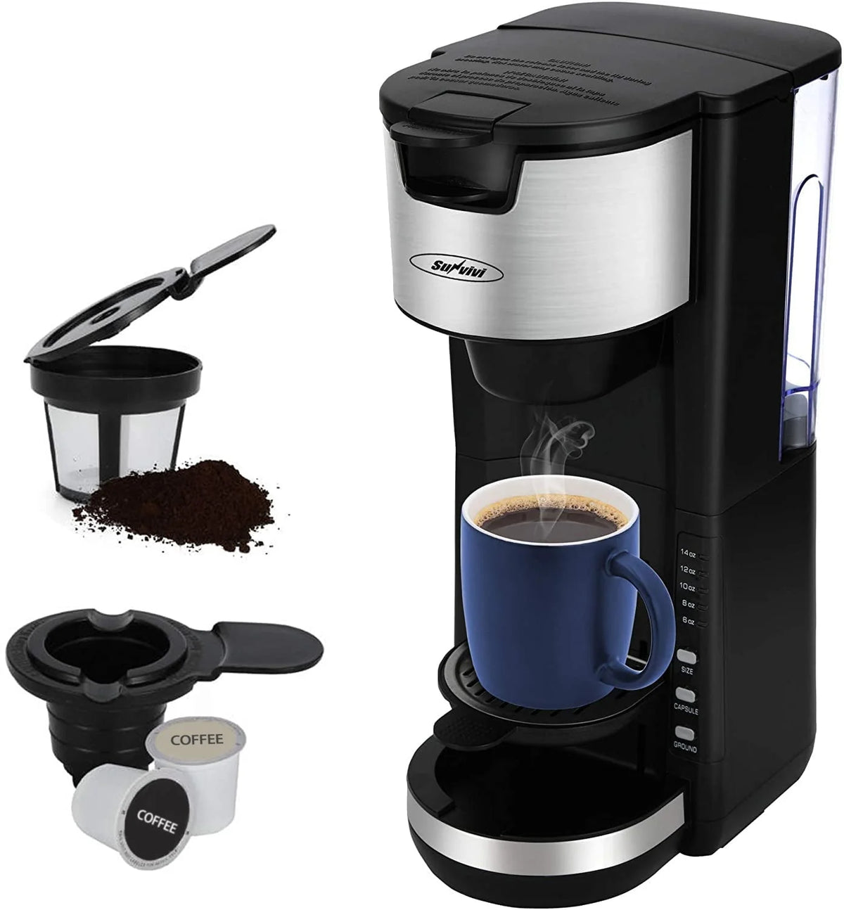 Single Serve Coffee Maker with 6 to 14 oz Brew Sizes Y252