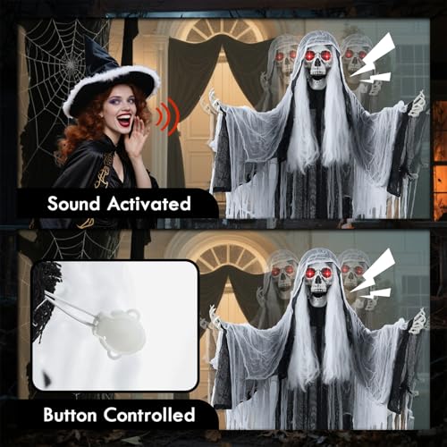 5 FT Witch Animatronic Halloween Decorations with Sound Activation and Glowing Red Eyes U7339