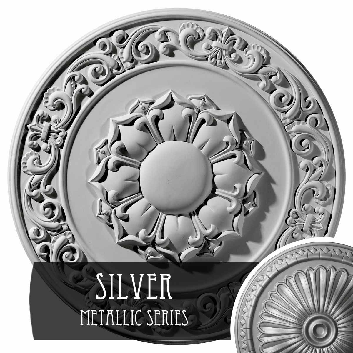 27 3/4x22OD x 2x22P Hand-Painted Silver Ceiling Medallion C723