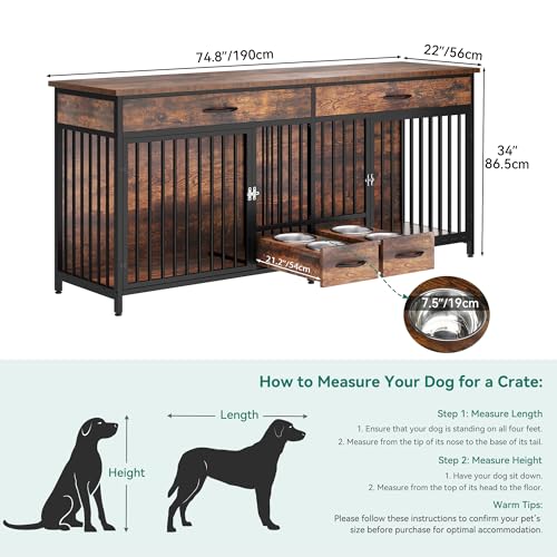 Brown Wooden Double Dog Crate Furniture with Drawers I8775
