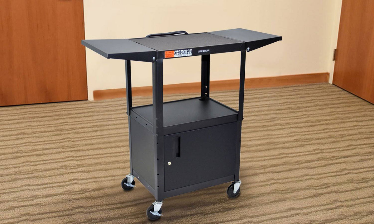 Adjustable Height Steel AV Cart with Cabinet and Drop Leaf H23685