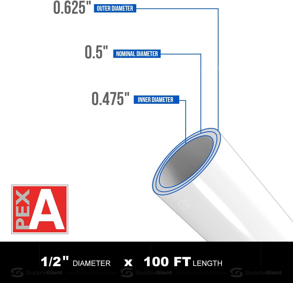 1/2 Inch X 100 Feet White PEX Pipe Tubing Coil W50170