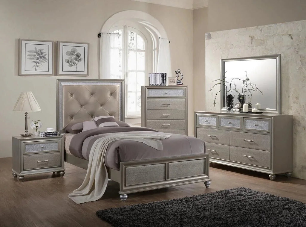 Twin Size 4pc Bedroom Set Bed Dresser Mirror Nightstand H8568