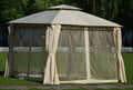 Beige Double Tiered Grill Canopy BBQ Gazebo Tent T97995