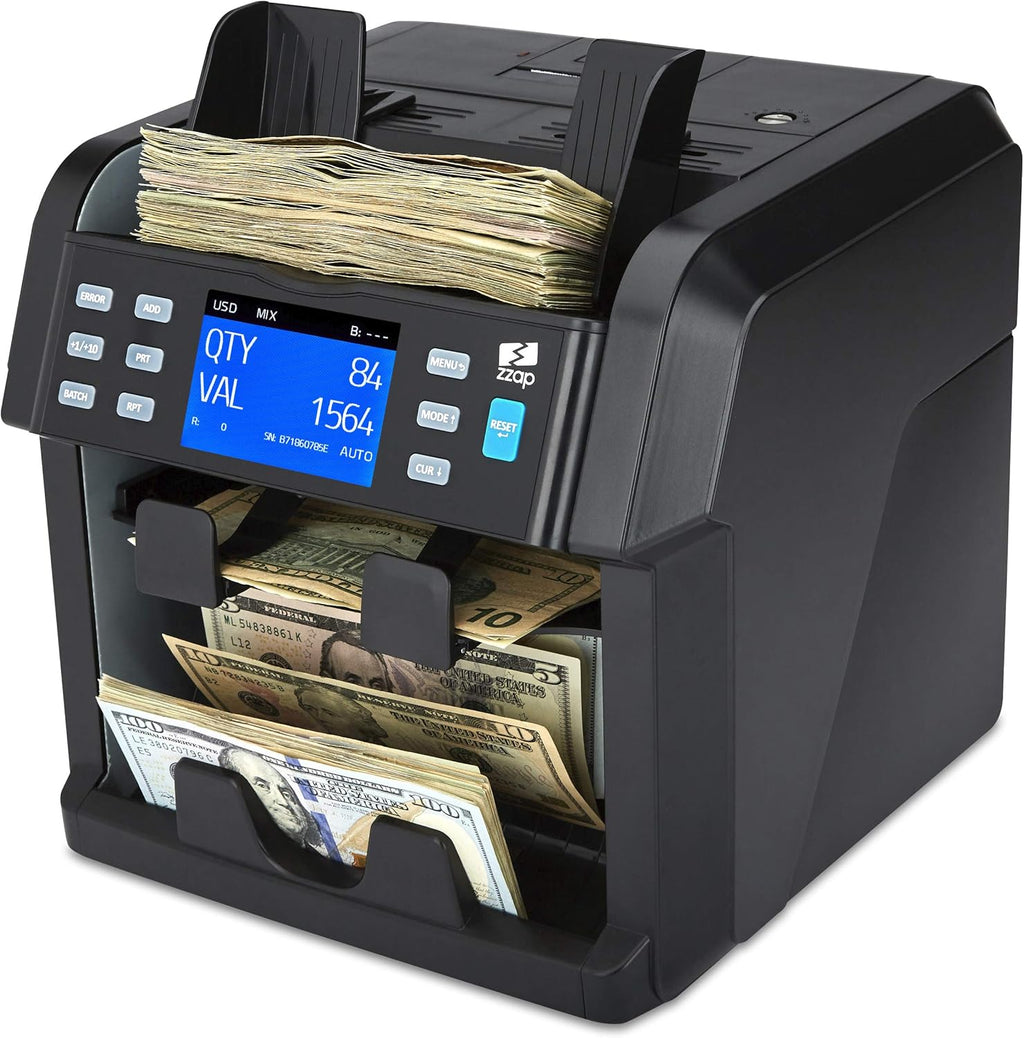 Mixed Denomination Bill Counter 2 Pocket Sorter Counterfeit Detector R82571